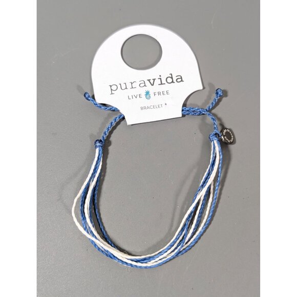 Puravida Blue White Cord Bracelet Adjustable Beachy Coastal Surfer Boho NEW - Picture 1 of 5